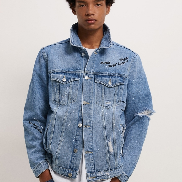 Zara Printed Critical Thinker Denim Jacket, Size S - Picture 3 of 16